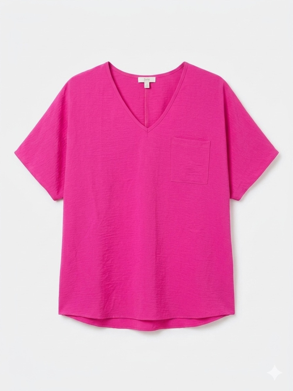 Joie Bright Fuchsia V-Neck Short Sleeve Top with Chest Pocket